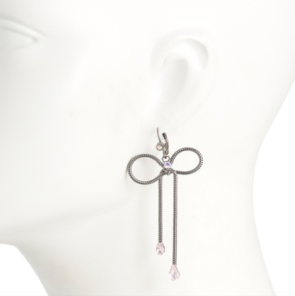 Betsey Johnson Bow Drop Pink Stone Earrings New - Picture 4 of 6